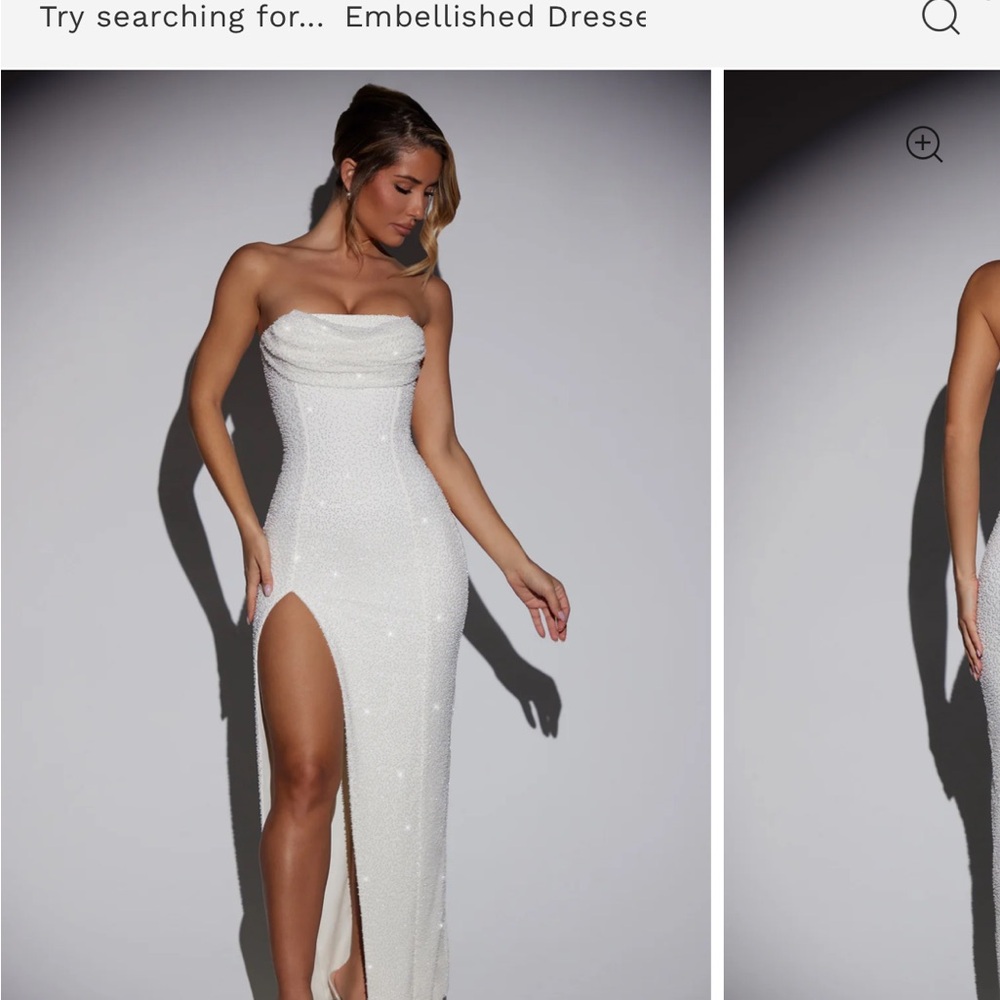 Oh Polly Strapless White Gown with High Slit